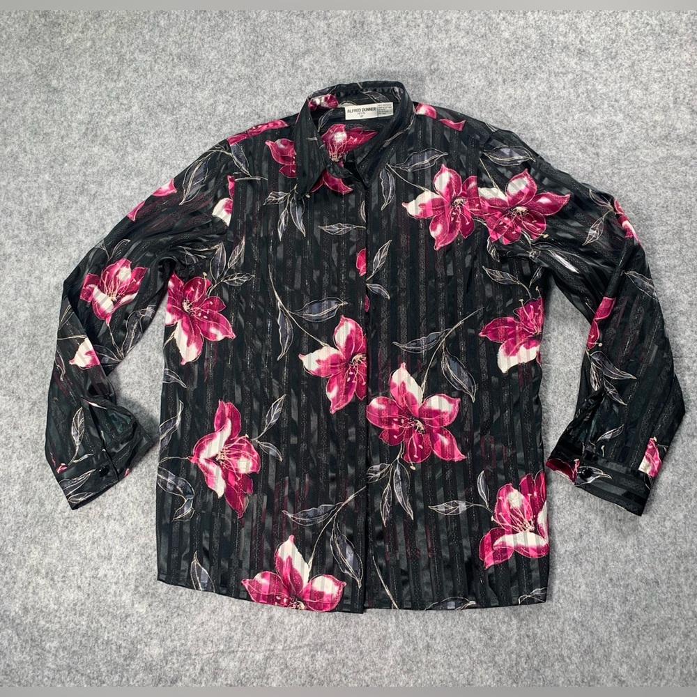 Vintage Alfred Dunner Black and Pink Floral Blouse